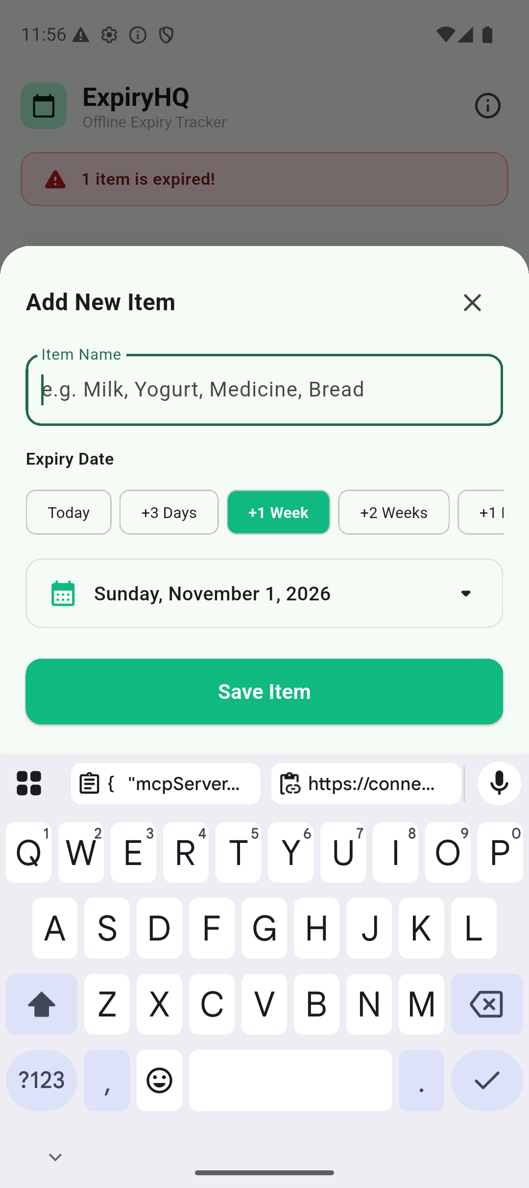 ExpiryHQ Add Item Screen